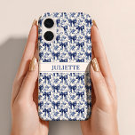Custom Name Elegant Vintage Floral Blue Bows iPhone 16 Case<br><div class="desc">Carry charm everywhere! This phone case features vintage florals and dainty blue bows with your custom name,  stylish,  protective,  and perfectly personalized.</div>