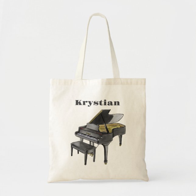 Custom Name Elegant Watercolor Grand Piano Lesson Tote Bag (Front)