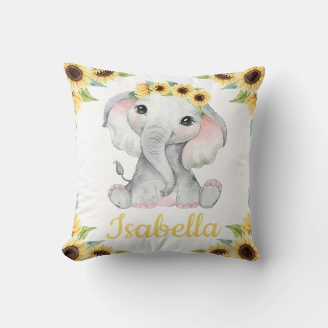 Custom Name Elephant Sunflower Pillow Gift (Front)
