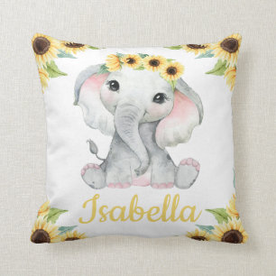 Custom Name Elephant Sunflower Pillow Gift