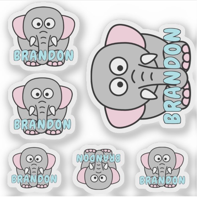 Custom Name Elephant Zoo Animal Sticker (Front)
