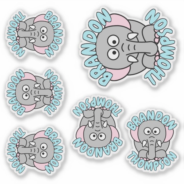 Custom Name Elephant Zoo Animal Sticker (Front)