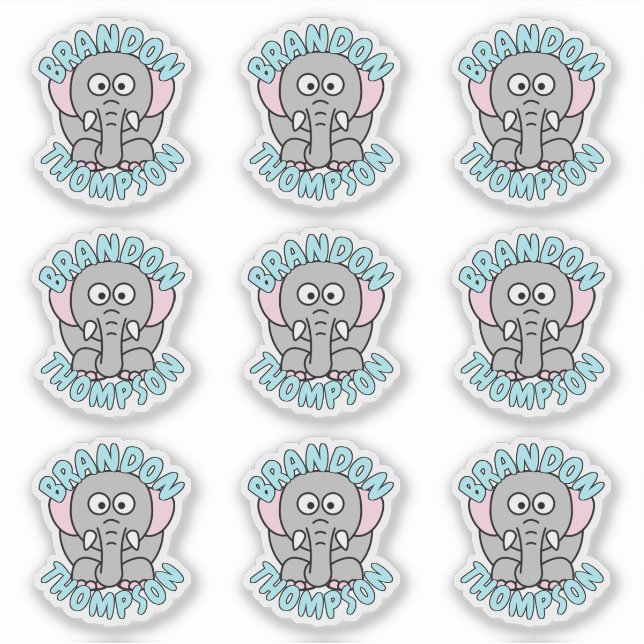 Custom Name Elephant Zoo Animal Sticker (Front)