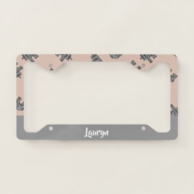 Custom name elephants on brown license plate frame (Front)