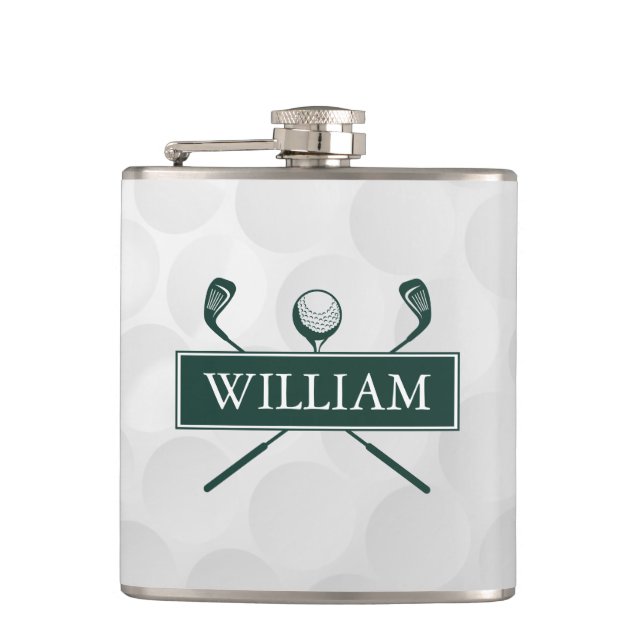 Custom Name Emerald Green Clubs And Ball Flask (Front)
