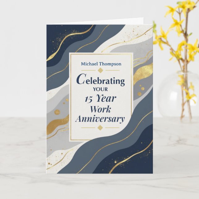 Custom Name Employee 15 Year Work Anniversary Card (Yellow Flower)