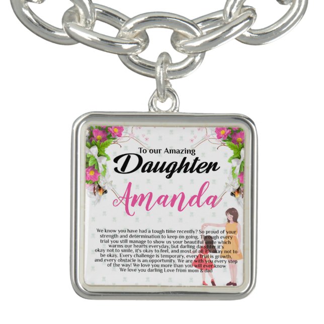 Custom Name Encouraging Message for Daughter Bracelet (Design)