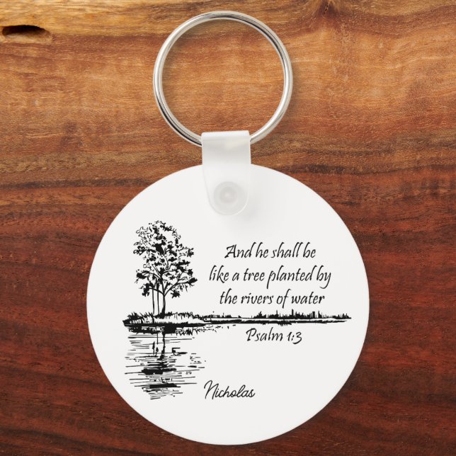 Custom Name Encouraging Scripture Psalm 1:3  Keychain (Back)