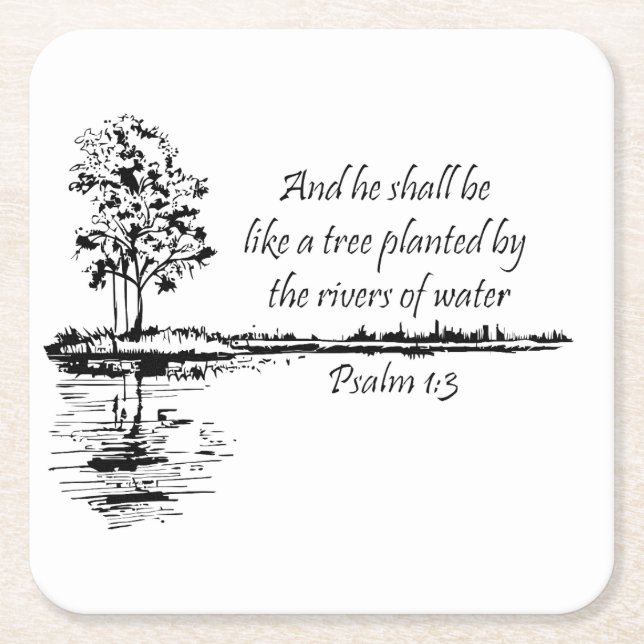 Custom Name Encouraging Scripture Psalm 1:3  Square Paper Coaster (Front)