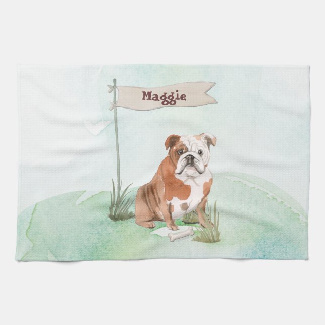 Custom Name English Bulldog Pet Dog Kitchen Towel (Horizontal)
