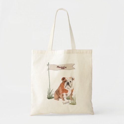 Custom Name English Bulldog Pet Dog Tote Bag