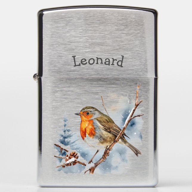 Custom Name English Robin Bird Wildlife Nature Zippo Lighter (Front)
