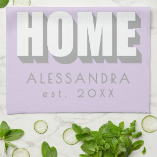Custom Name Est. Home Minimalist Pastel Purple Kitchen Towel