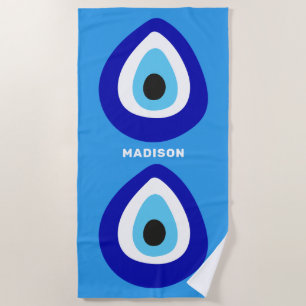 Custom Name Evil Eye Nazar Amulet Beach Towel