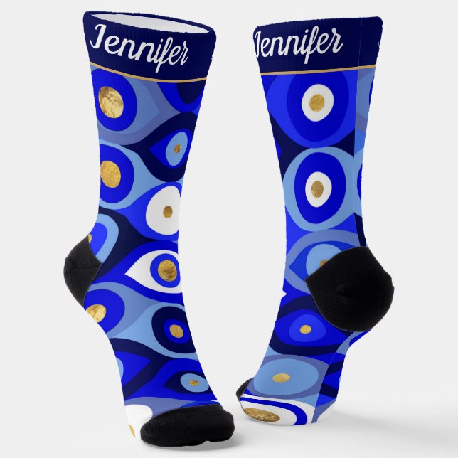 Custom name Eye pattern blues Socks (Angled)