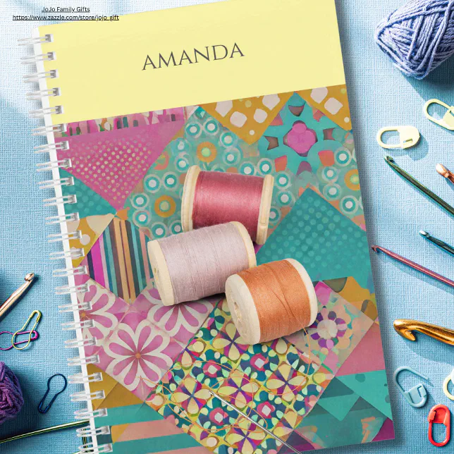 Custom name fabric pattern Colorful Exotic sewing Notebook | Zazzle