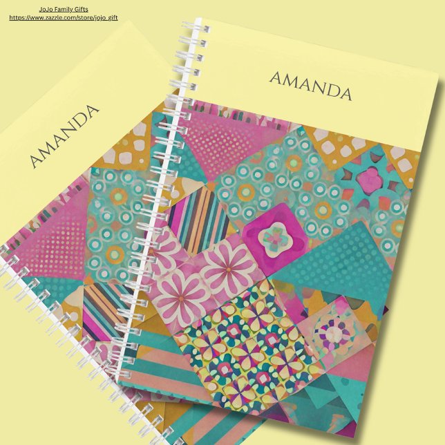 Custom name fabric pattern Colorful Exotic sewing Notebook | Zazzle
