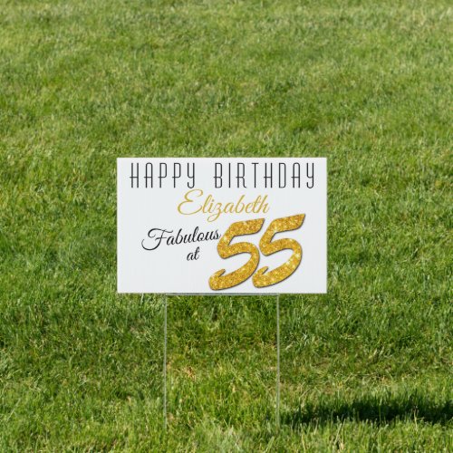 Custom Name Fabulous at 55 Birthday Gold Glitter Sign