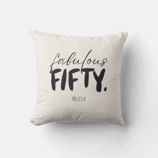 Custom Name Fabulous Fifty Beige Black Throw Pillow