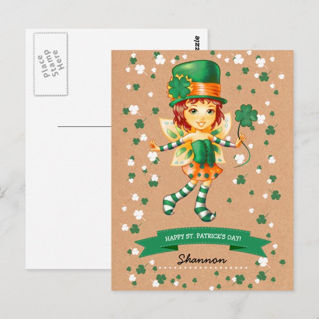 Custom Name Fairy Irish Girl St. Patrick's Day  Postcard (Front/Back)