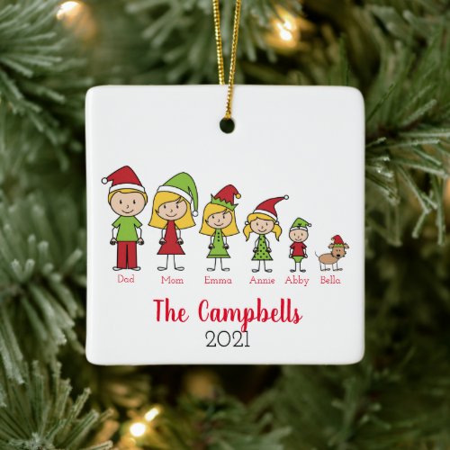 Custom Name Family and Pet Christmas Ceramic Ornament