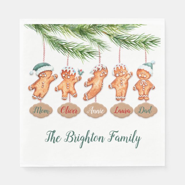 Custom name family Christmas art Gingerbread Napkins (Front)