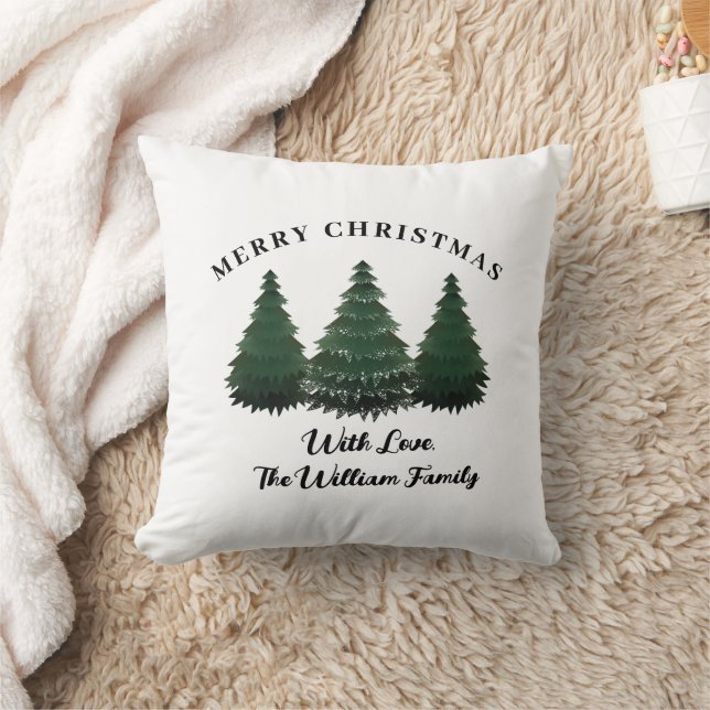 Custom Name Family Christmas Tree Farm Holiday Throw Pillow (Blanket)