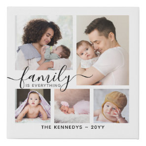 Custom Name Family Quote Keepsake 5 Photo Collage Faux Canvas Print