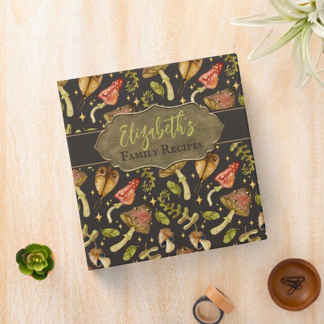 Custom Name Family Recipe Mushroom Cookbook  3 Ring Binder (In Situ)