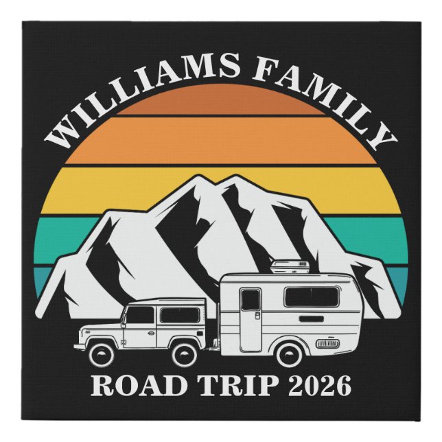 custom name family vacation mountain Road Trip Faux Canvas Print (Front)