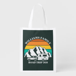 custom name family vacation mountain Road Trip Grocery Bag
