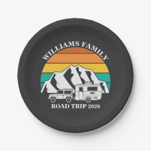 custom name family vacation mountain Road Trip Paper Plates