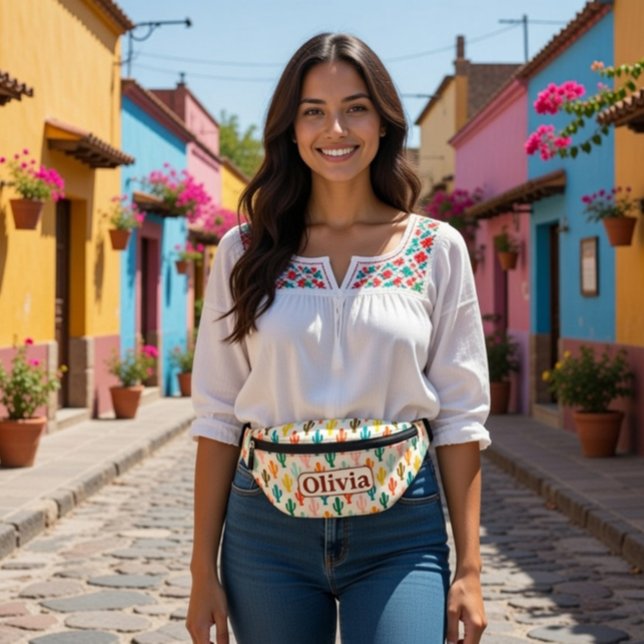 Custom Name Fanny Pack with Colorful Cacti (Creator Uploaded)