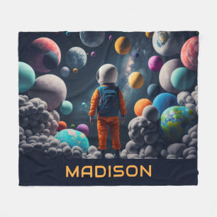 Custom Name Fantasy Space Kid Fleece Blanket