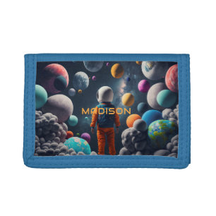 Custom Name Fantasy Space Kid Tri-fold Wallet
