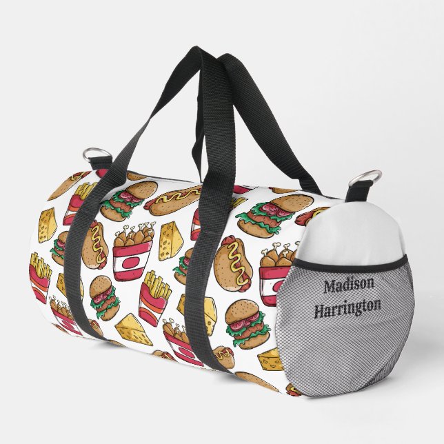 Custom Name Fast Food Pattern Duffle Bag (Right Corner)