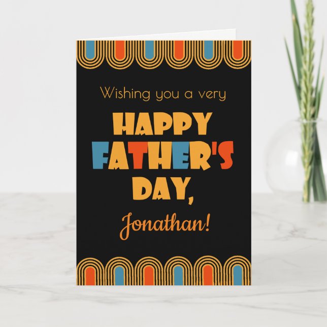Custom Name Father's Day Art Deco Style on Black Card (Front)