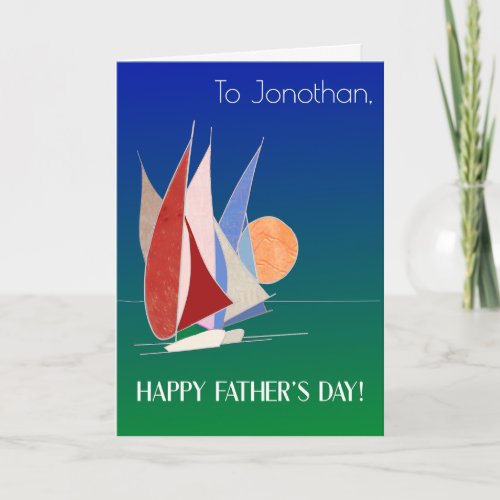 Custom Name Fathers Day Sailboats at Sunset Card