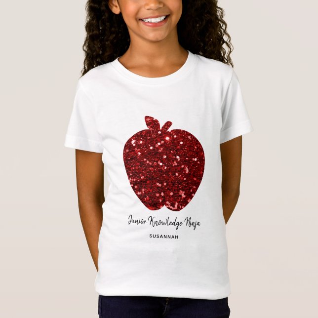 Custom Name Faux Gitter Red Apple School Kids T-Shirt (Front)