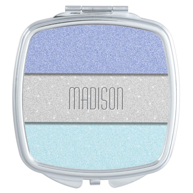 Custom Name Faux Glitter Bling Compact Mirror (Front)
