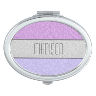 Custom Name Faux Glitter Bling Compact Mirror