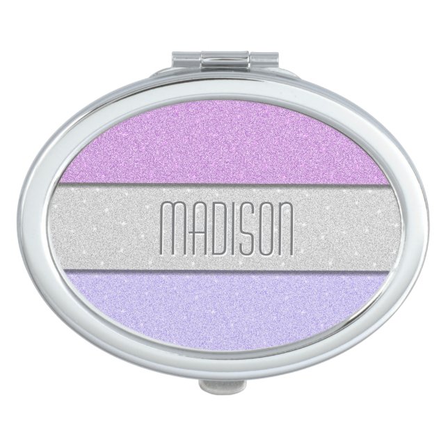 Custom Name Faux Glitter Bling Compact Mirror (Front)