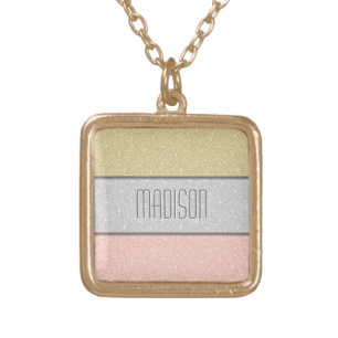 Custom Name Faux Glitter Bling Gold Plated Necklace