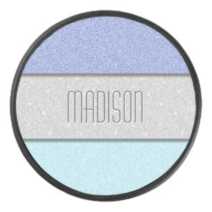 Custom Name Faux Glitter Bling Hockey Puck