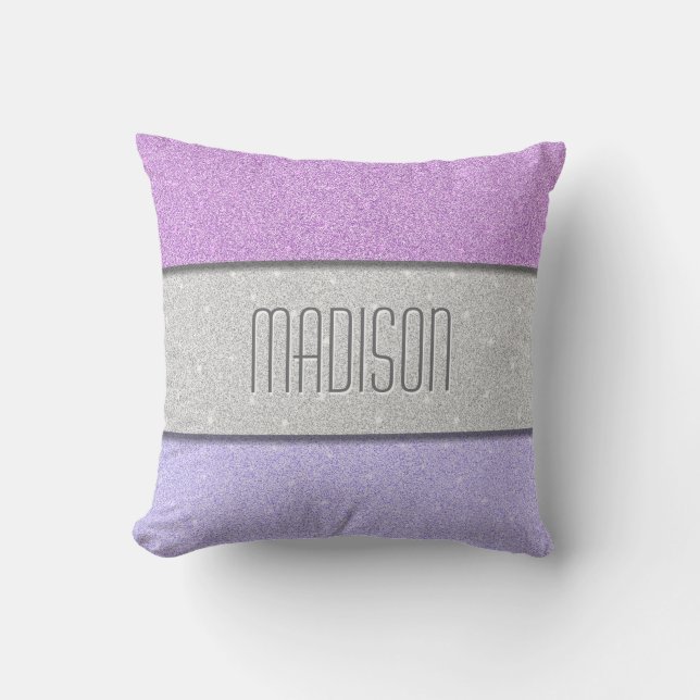 Custom Name Faux Glitter Bling Throw Pillow (Front)