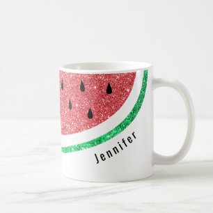 custom name faux glitter watermelon coffee mug