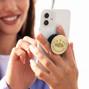 Custom Name Faux Gold Glitter Queen Crown PopSocket