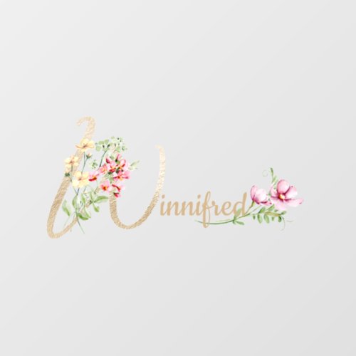 Custom Name Faux Gold Letter W Wild Flowers Wall Decal