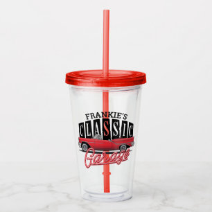 Custom NAME Faux Neon 1950's Classic Car Garage Acrylic Tumbler