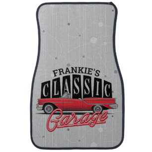 Custom NAME Faux Neon 1950's Classic Car Garage Car Floor Mat